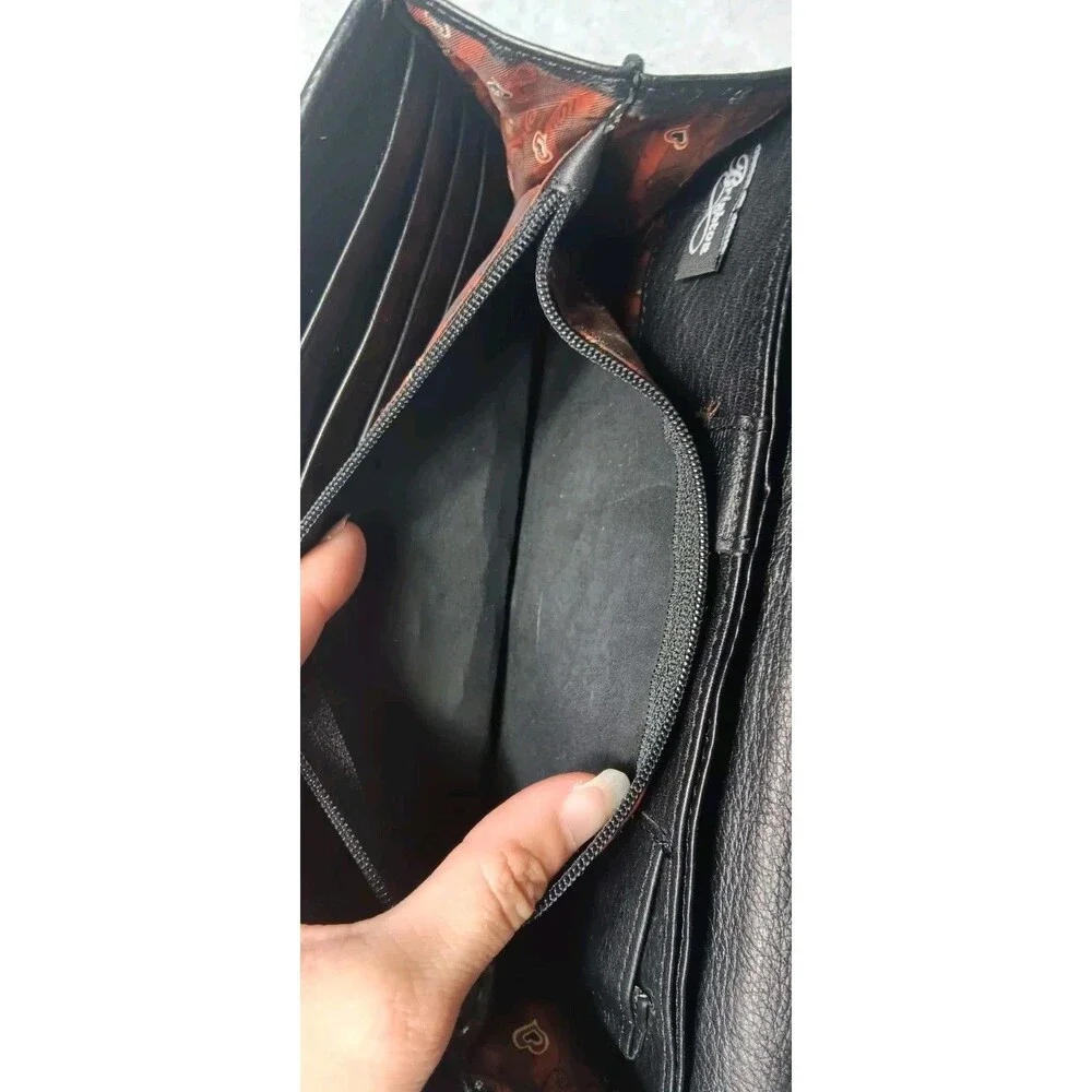 Brighton Black Croc Embossed Leather Crossbody Organizer Purse Silver Hardware - Picture 12 of 14